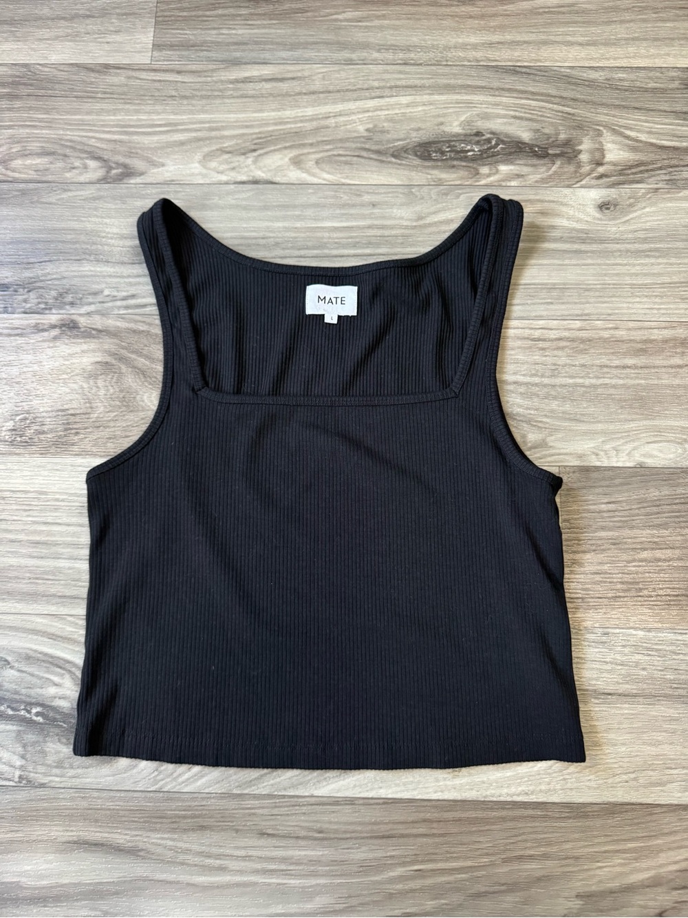 MATE The Label Tencel Rib Crop Square Tank in Jet Black Size Large